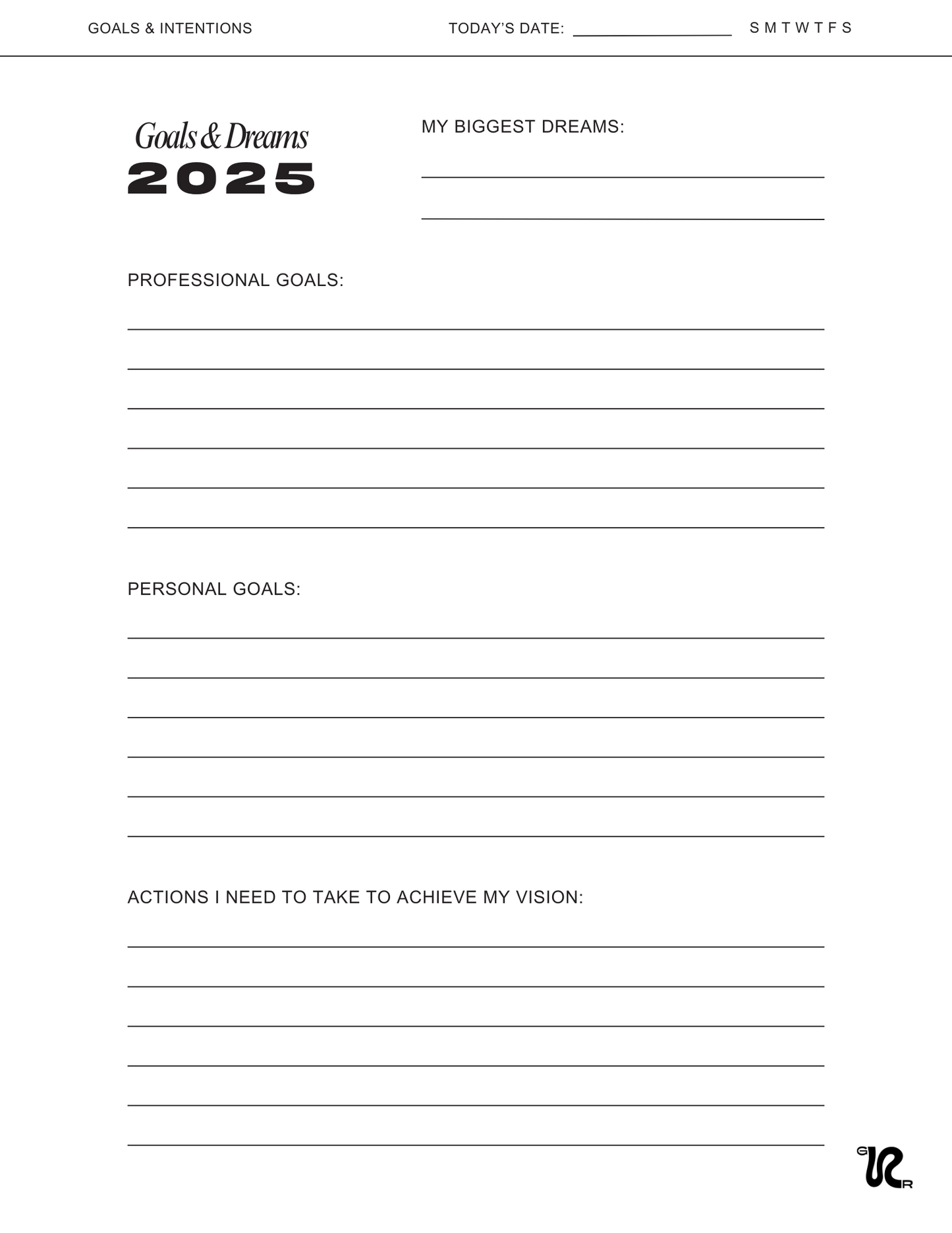Printable | GOALS & INTENTIONS 2025