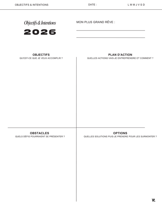 Printable | OBJECTIFS & INTENTIONS 2026